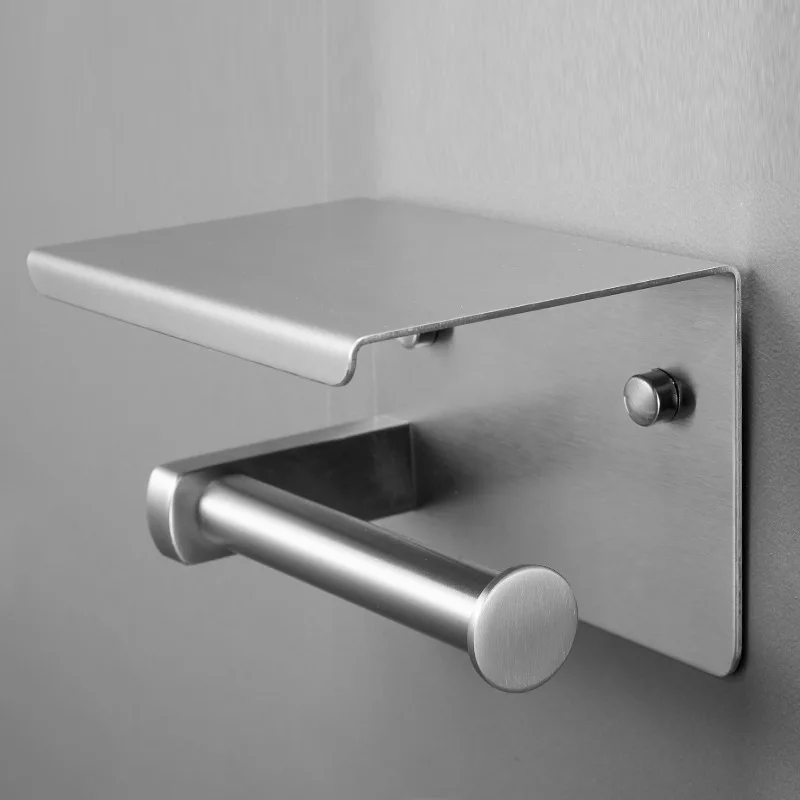 Thickened 304 stainless steel tissue holder, punched/non-punched installation, bathroom wall-mounted paper roll holder,