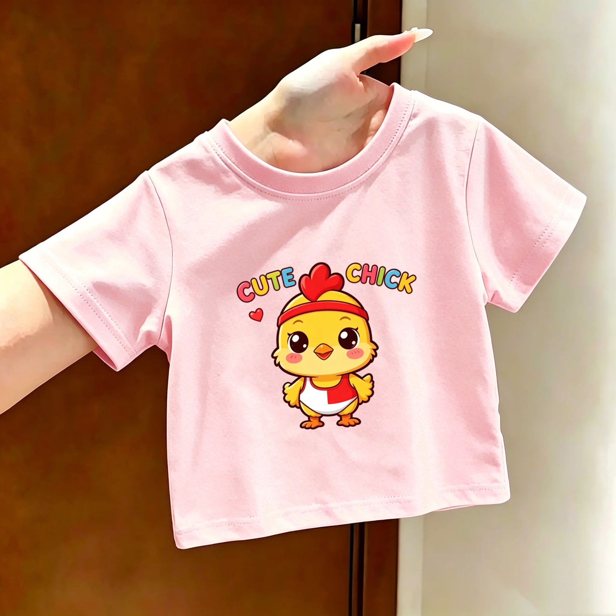2026 Summer New Cartoon Chicken Printed T-shirt for Children Top for Boys and Girls Summer Clothing for Parents and Children