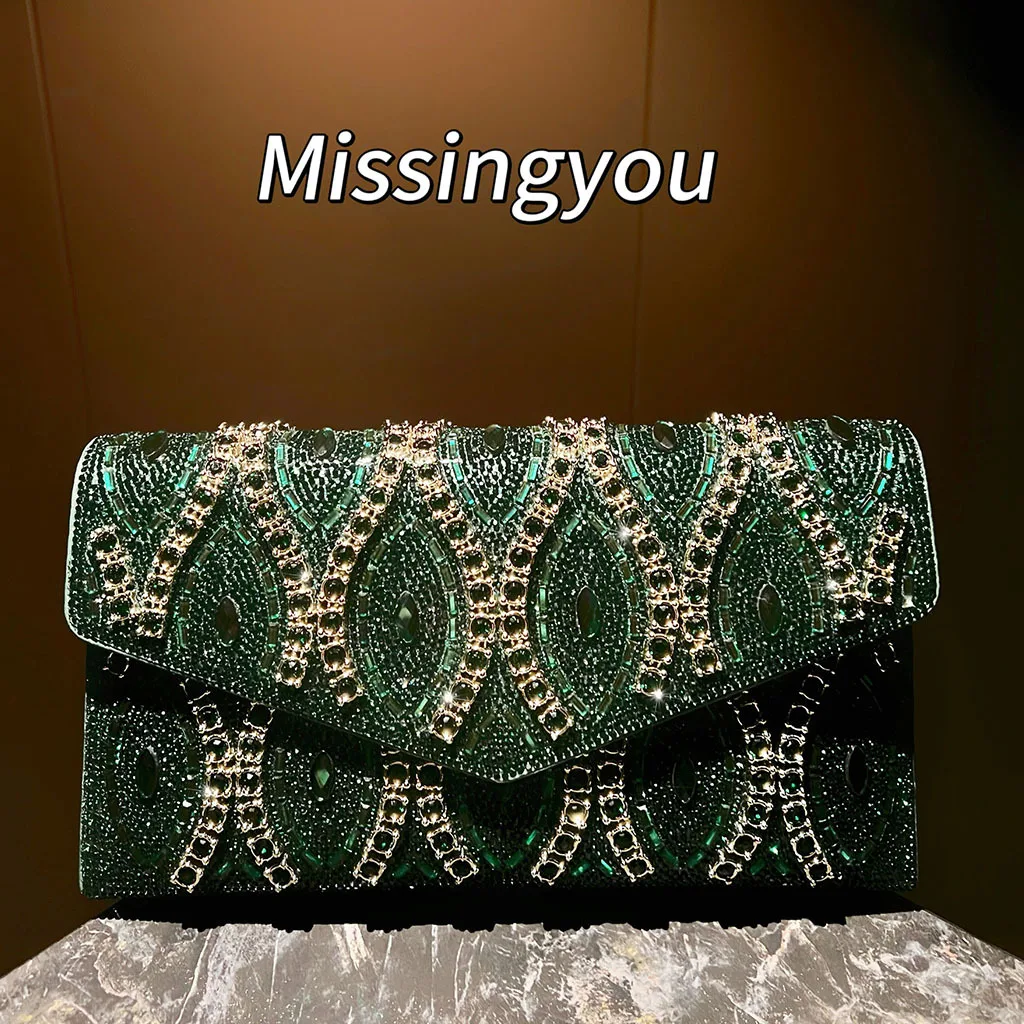 New Women's Light Luxury Clutch Bag, Celebrity Dinner Bag, Premium Messenger Women's Bag, Versatile Diamond-Encrusted Chain Bag.