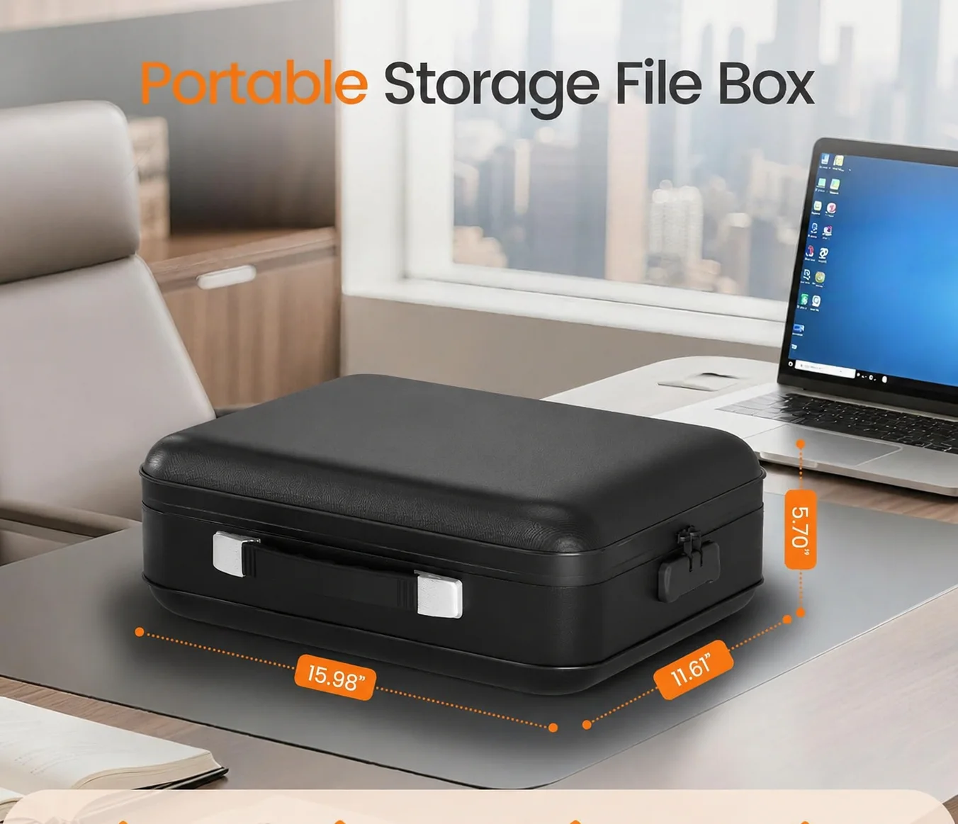 Hard Shell Fire Resistant Document Box with Combination Lock, Water Resistant Case for Certificates Cash Cards Valuables
