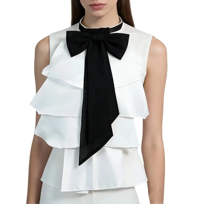 dxae-falsa-decorativa-para-mulheres-gravata-contrastante-com-detalhe-babado-branco-com-ajustavel-para-blusas-com