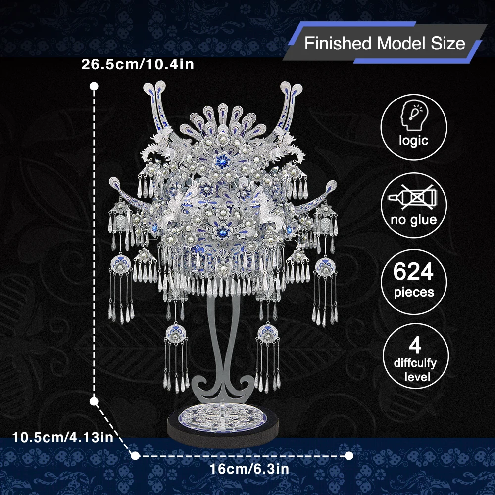 Piececool 3D Puzzles for Adult Tiara-Miao Silversmithing Tiara Hair Crown with Tassels 3D Model Kit DIY Jigsaw for Collection