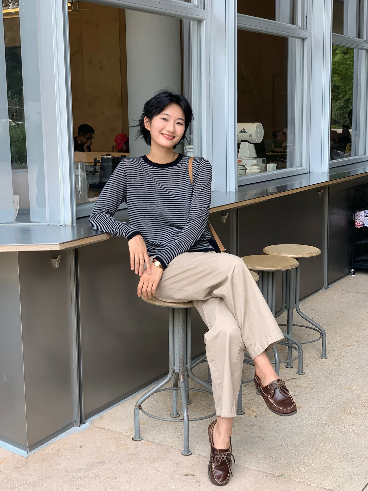 Comodo sciolto lavorato a maglia lungo Sve Base a righe irt per le donne Classico autunno Sle Casual Faion Versione coreana Slimmin...