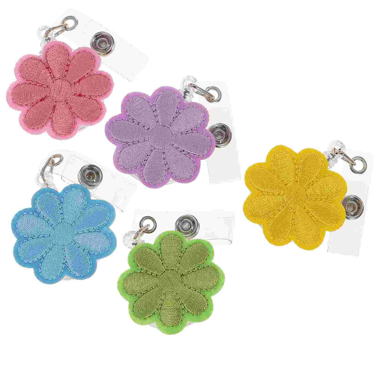 

5pcs Flower Badge Reel with Name Tag Badge Holder Retractable ID Badge Holder Reel Clip for Men Women Nurse Officer