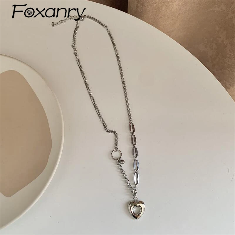 Foxanry Creative Splicing Chain Necklace For Women Girl Vintage Elegant Hip Hop Sweet Minimalist Love Heart Pendant Jewelry Gift