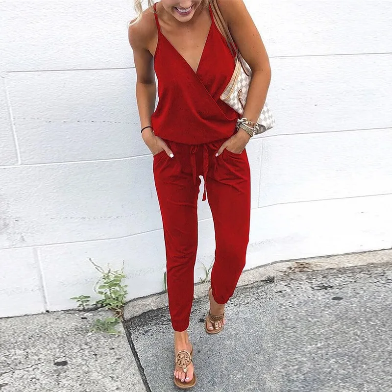 

Summer Women's Casual Camisole Jumpsuit Temperament Commuting Female Clothes Lace Up Design Women Fashion High Waist Jumpsuits