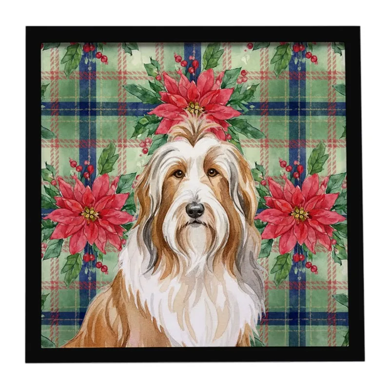 

Light Brown Bearded Collie Christmas Red Framed Metal Print Square Wall Art Decor Ready to Hang for Bathroom Kitchen Decoration