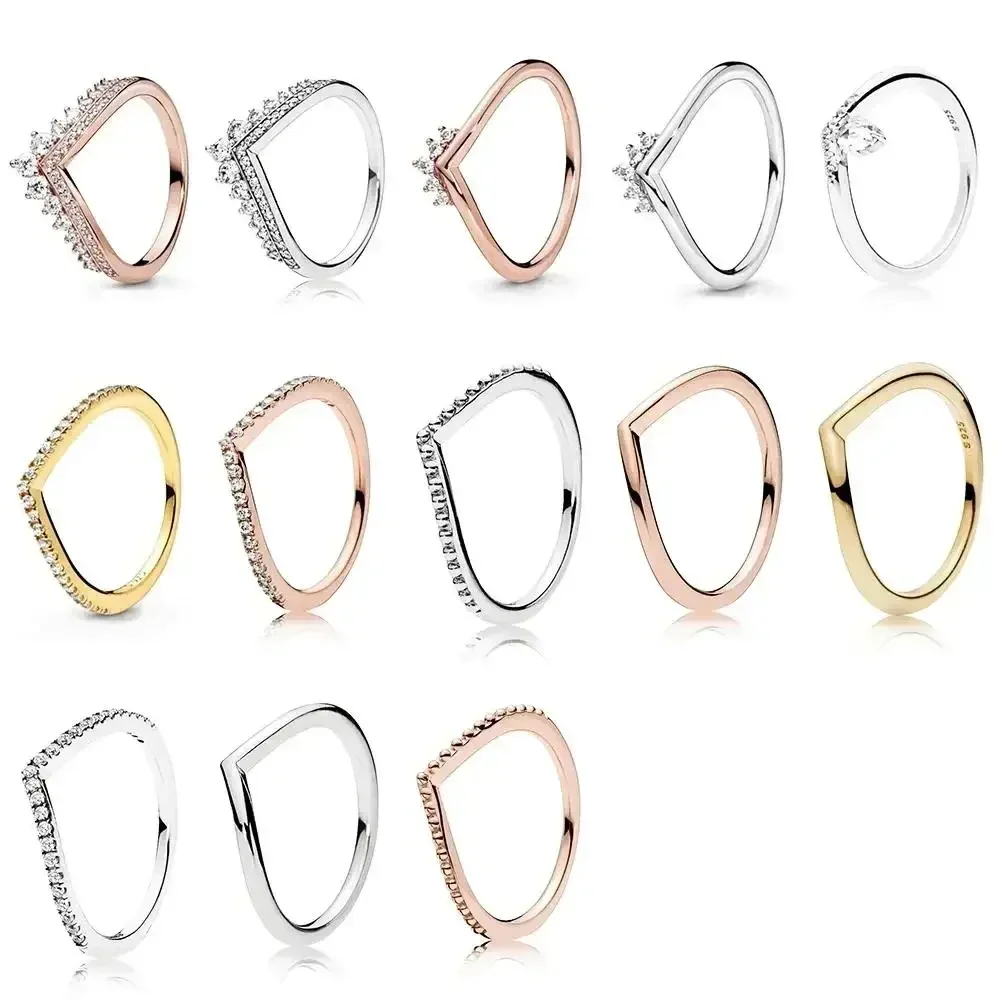 Fashion Classic Rose Gold, Golden, Silver Glowing Wish, Ms Vermeil, Headdress Wishbone Ring Original Woman Jewelry Birthday Gift