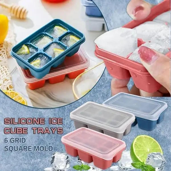 6 Grids Ice Tray Mold Food Grade Soft Silicone Ice Cube Mould Ice Cream Ice Blocks Makers DIY Homemade Cold Drink Kitchen Tools