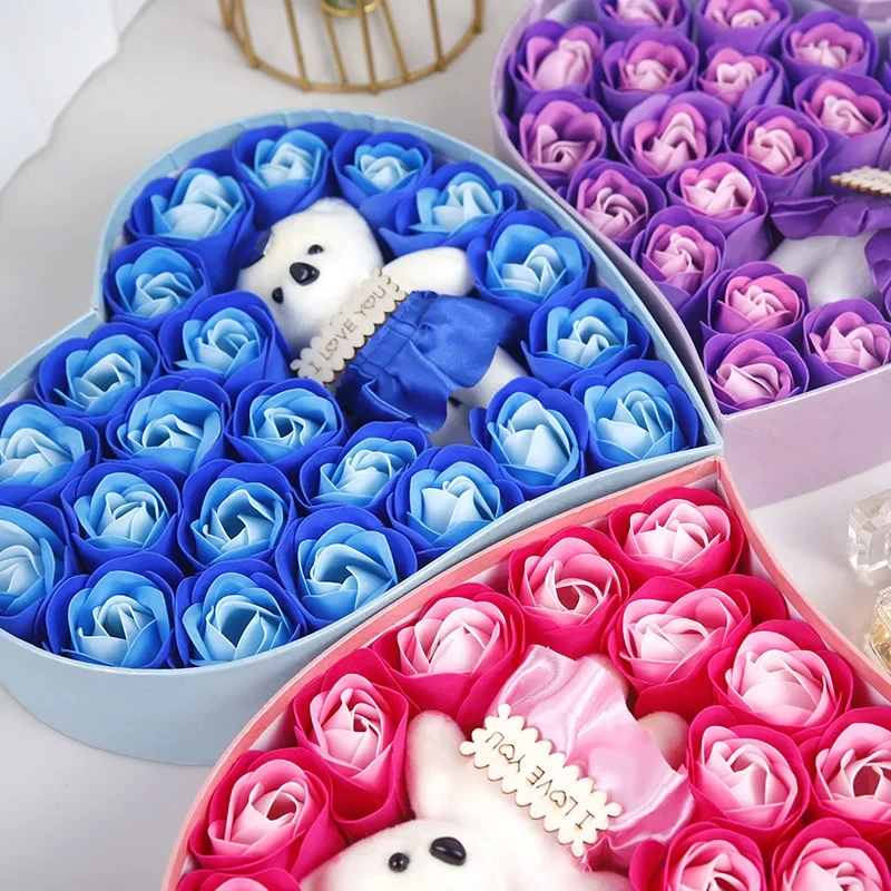 

Artificial Flowers Soap Bouquet, Faux Roses in Heart-Shaped Box, Fake Flower Gift for Valentines Day, Wedding Decoration, Festi