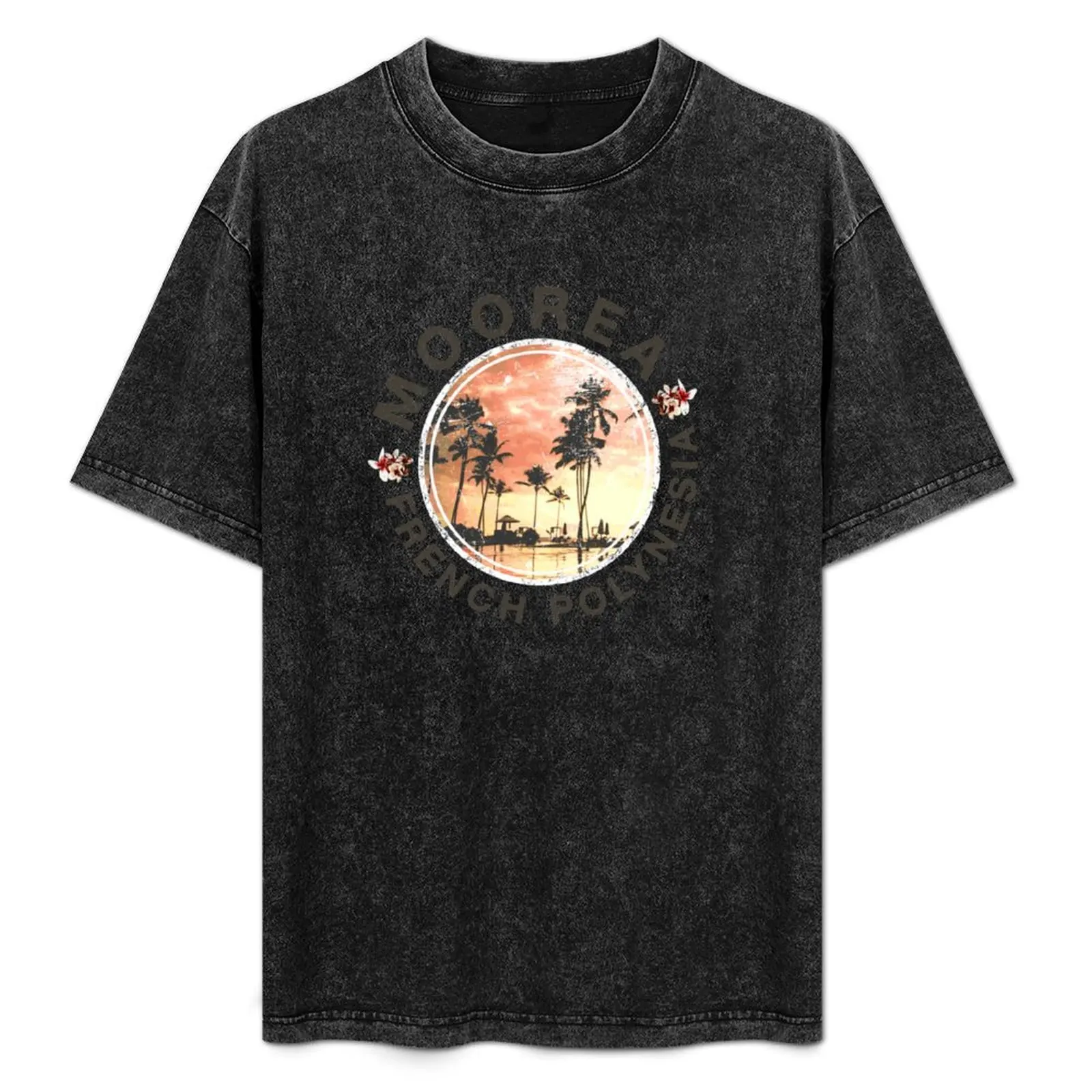 Camiseta vintage con diseño de puesta de sol retro de Polinesia Francesa de Moorea