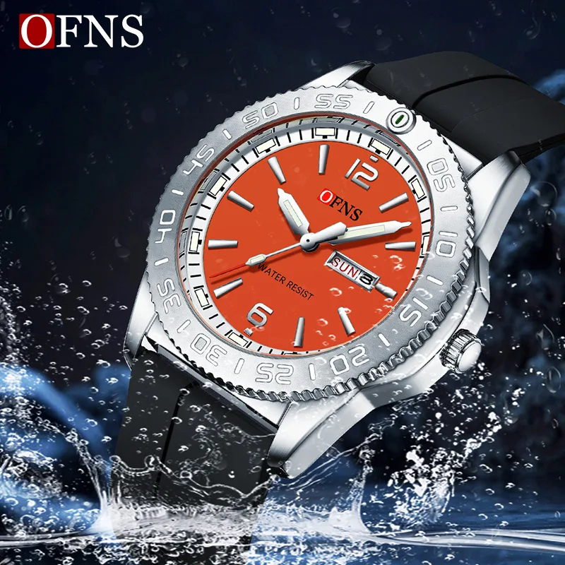 OFNS brand student double calendar quartz watch classic nail scale waterproof watch simple casual men's luminous watch
