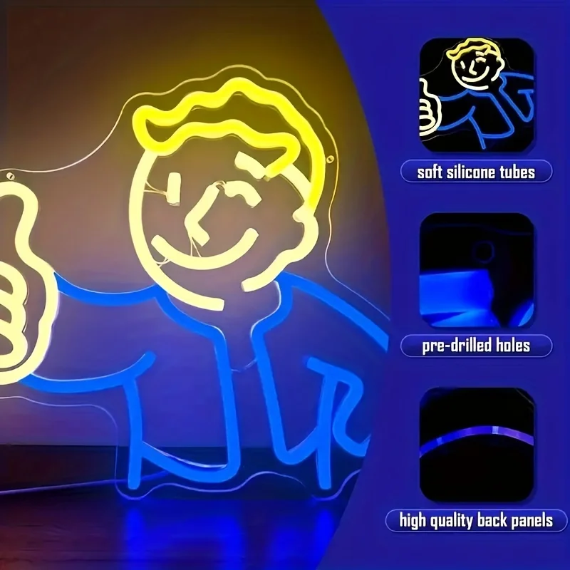 Vault Boy-Enseigne au néon LED, jeu multi-documents silencieux, décoration murale LED, cadeau d'anniversaire pour enfants et adolescents, veilleuse, livraison directe