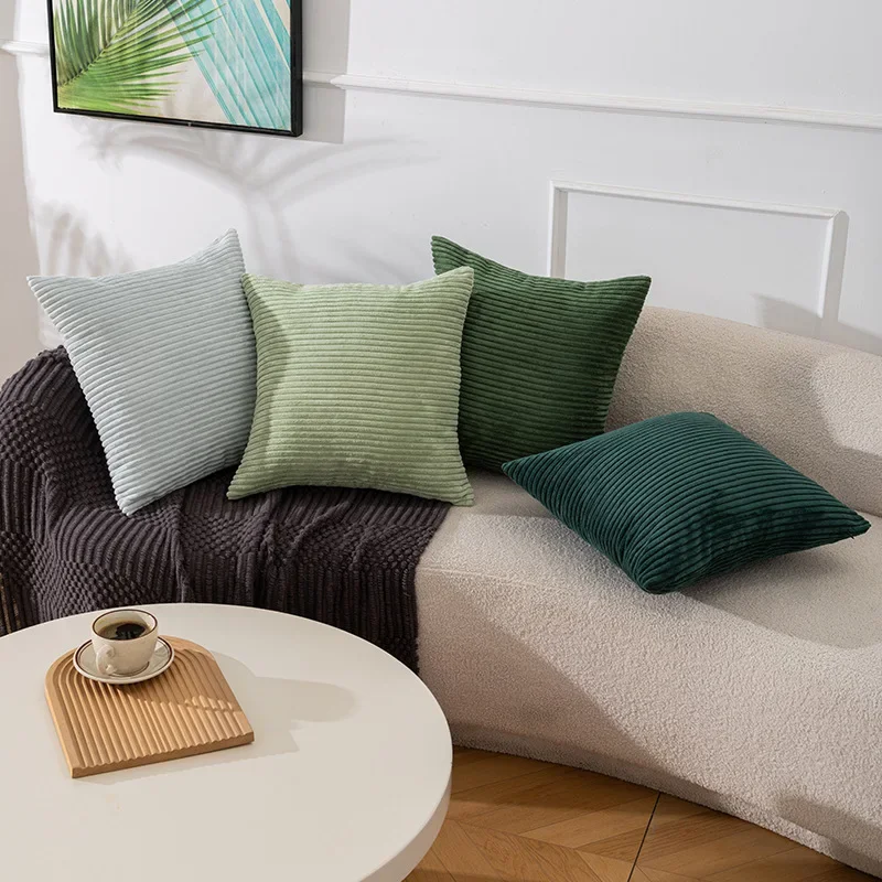 Square Corduroy Pillowcase Solid Color Corn Stripe Edge Embossed Cushion Cover  Bedroom Home Decoration Special Pillow Cover