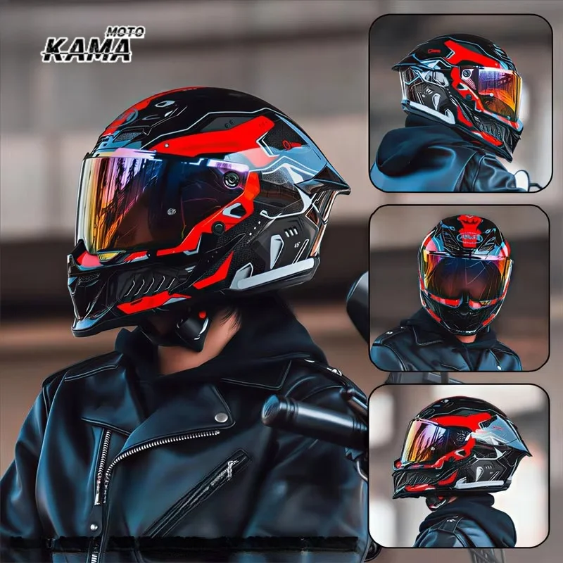 Motorcycle Helmet Men's and Women's Flip Face Helmet Double Mirror Semi Full Coverage Motorcycle Personality Шлем Для Мотоцикла