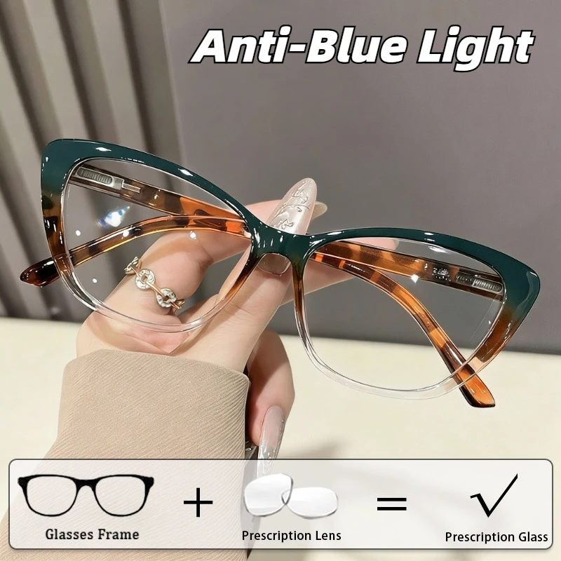 2026 New Cat-Eye Anti-Blue Light Customized Glasses High-Definition Comfort Prescription Eyewear Color-Block Optical Lenses
