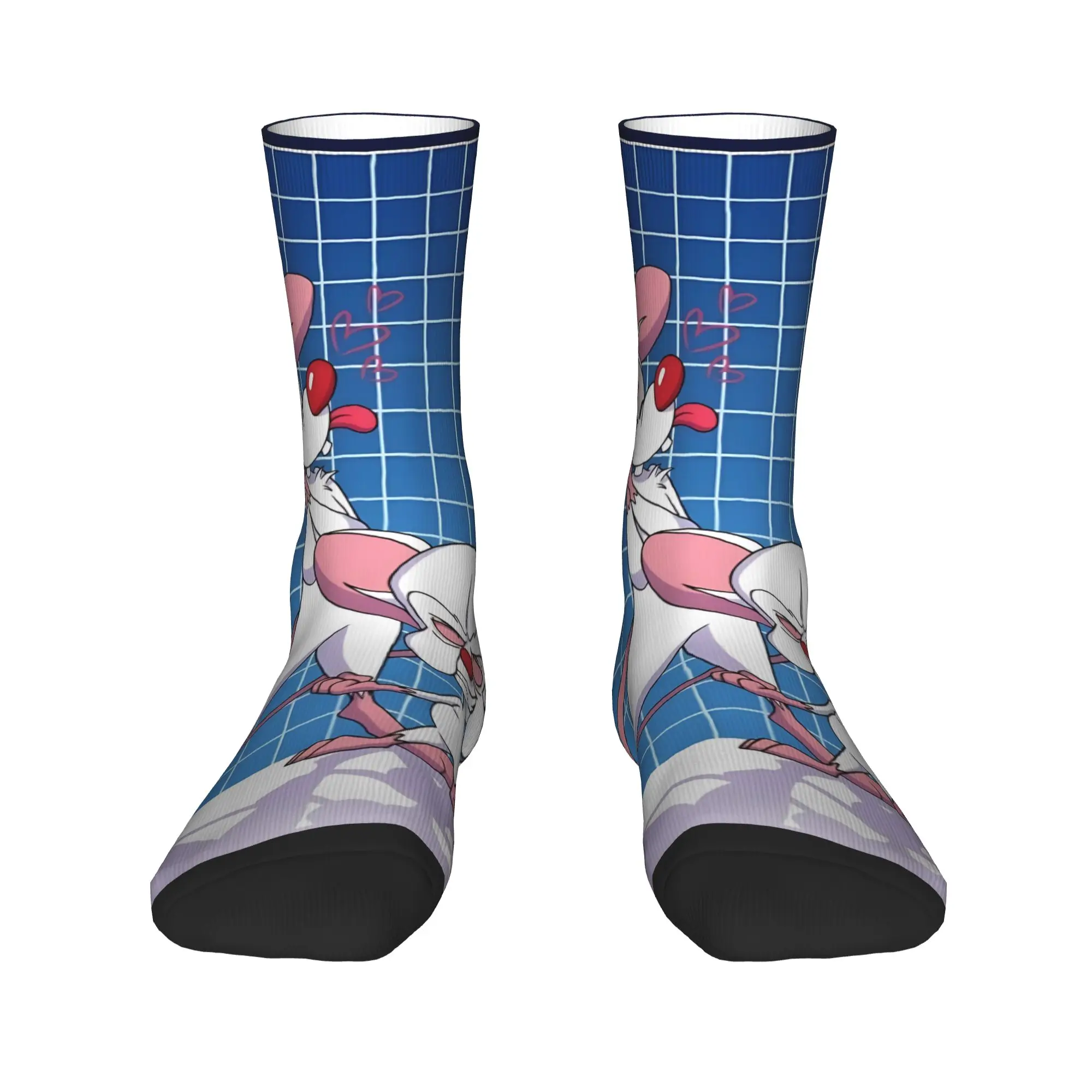 1 Pair Funny Crazy Sock for Men Retro Grid Cartoon Hip Hop Harajuku Pinky And The Brain Happy Seamless Pattern Printed Sock