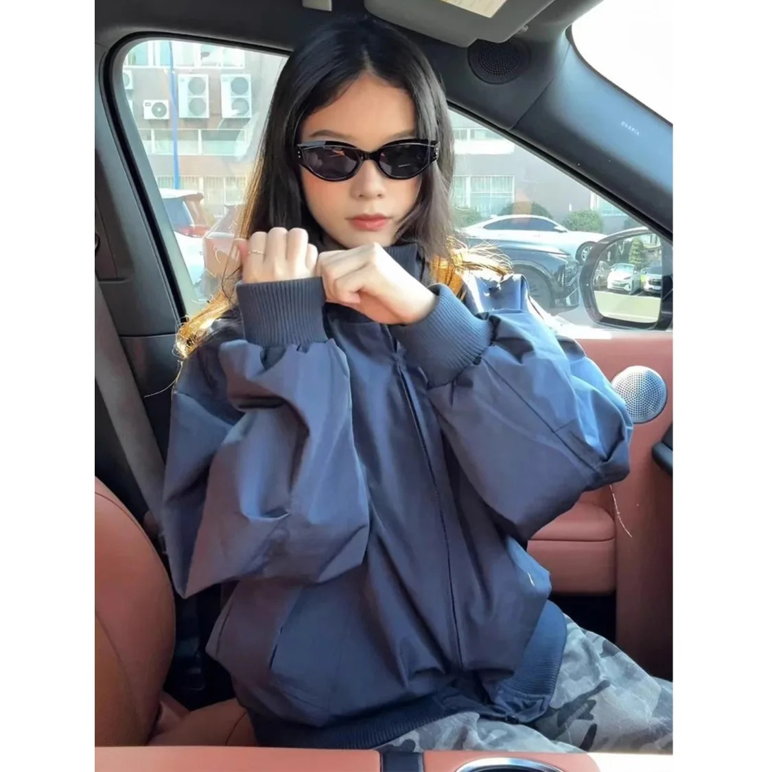 

Retro American Flight Jaet Bomber ort Baseball Sle Outerwear for Men And Women in k Blue Trendy And Warm Polyester F...