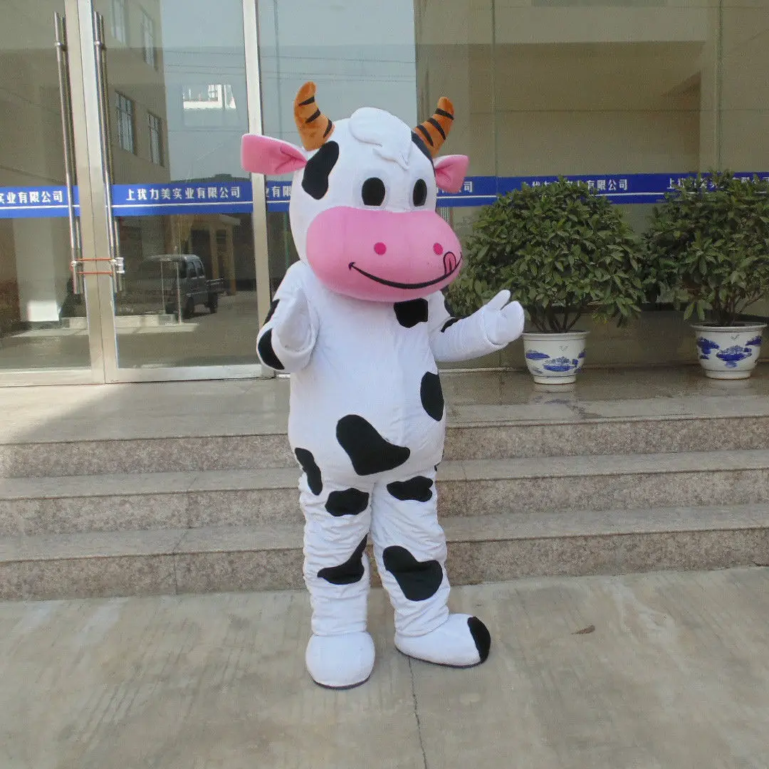 Novo personagem adulto venda quente linda vaca mascote traje halloween vestido de natal adereços de corpo inteiro roupa traje da mascote