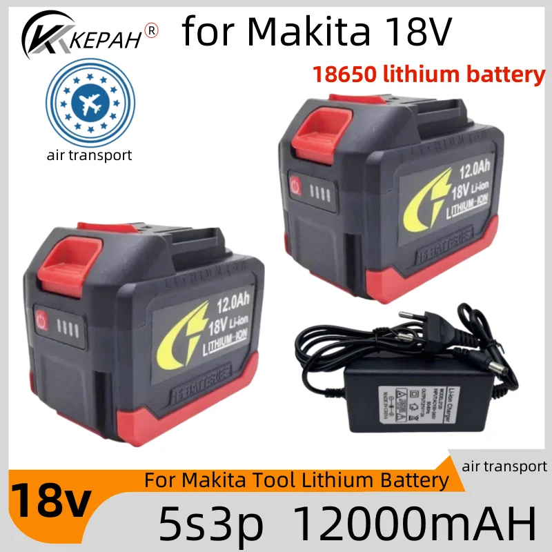 5S3P 18V Makita 18650 lithium battery can charge 12000mAh. Battery with high current and high discharge. Charger.