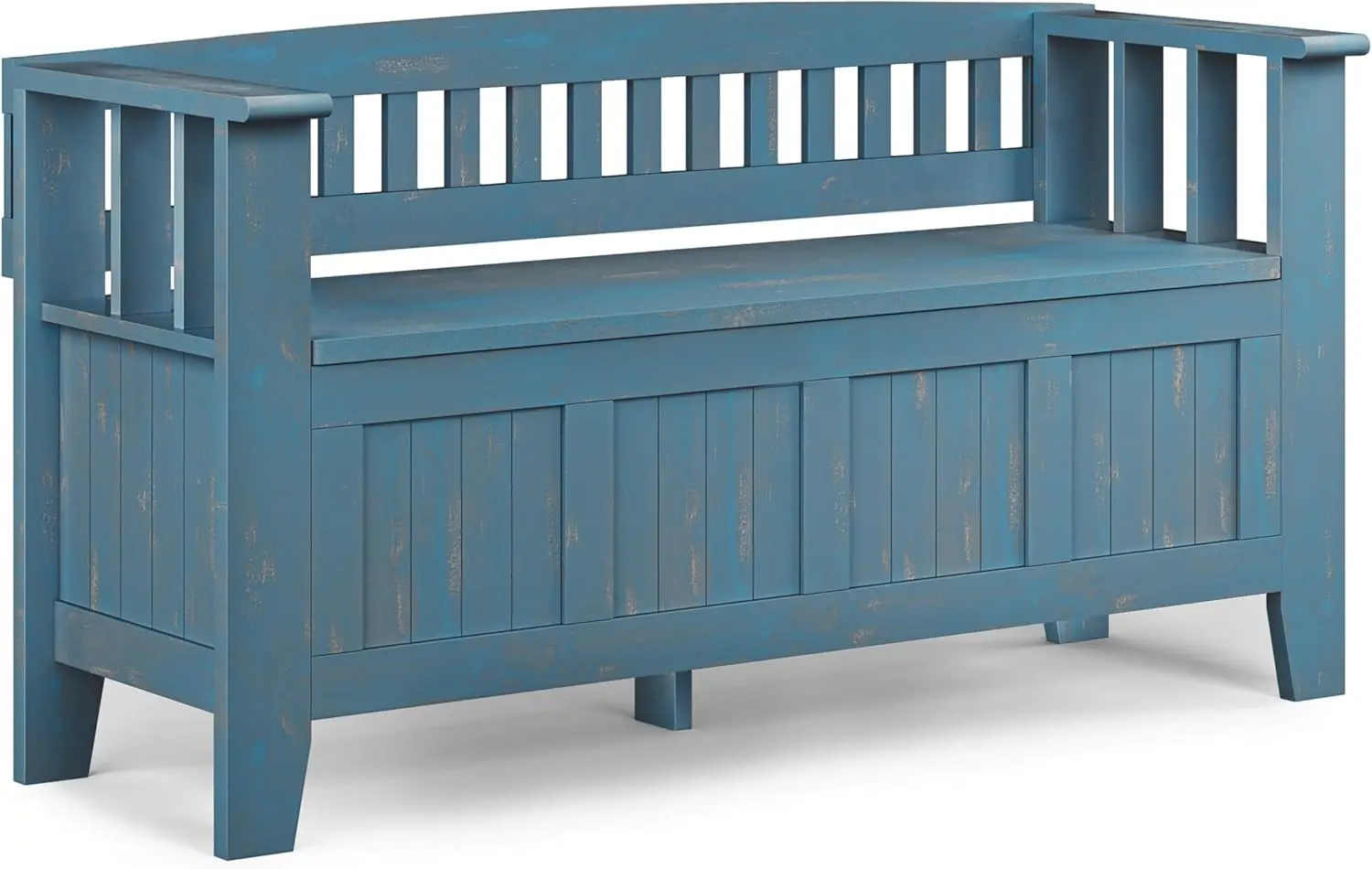 Solid Wood 48 Inch Wide Transitional Entryway Storage Bench in Distressed Coastal Blue