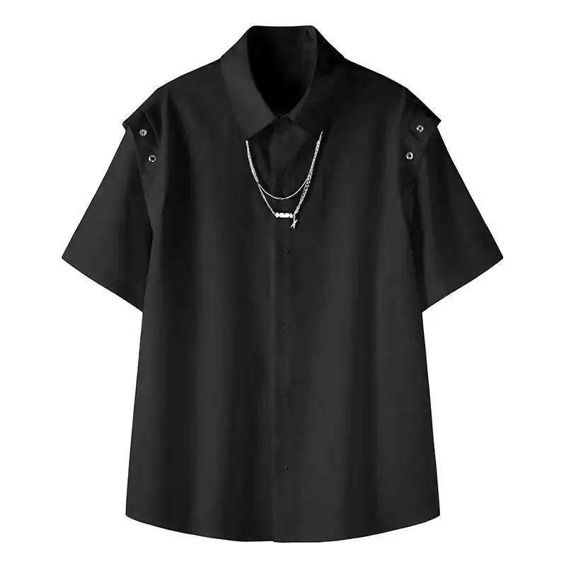 

Unisex Short Sleeve Shirt Summer New Button Design Ice Silk Short Sleeve Top Wide Leg Pants Unisex Cool Casual Two Piece Set