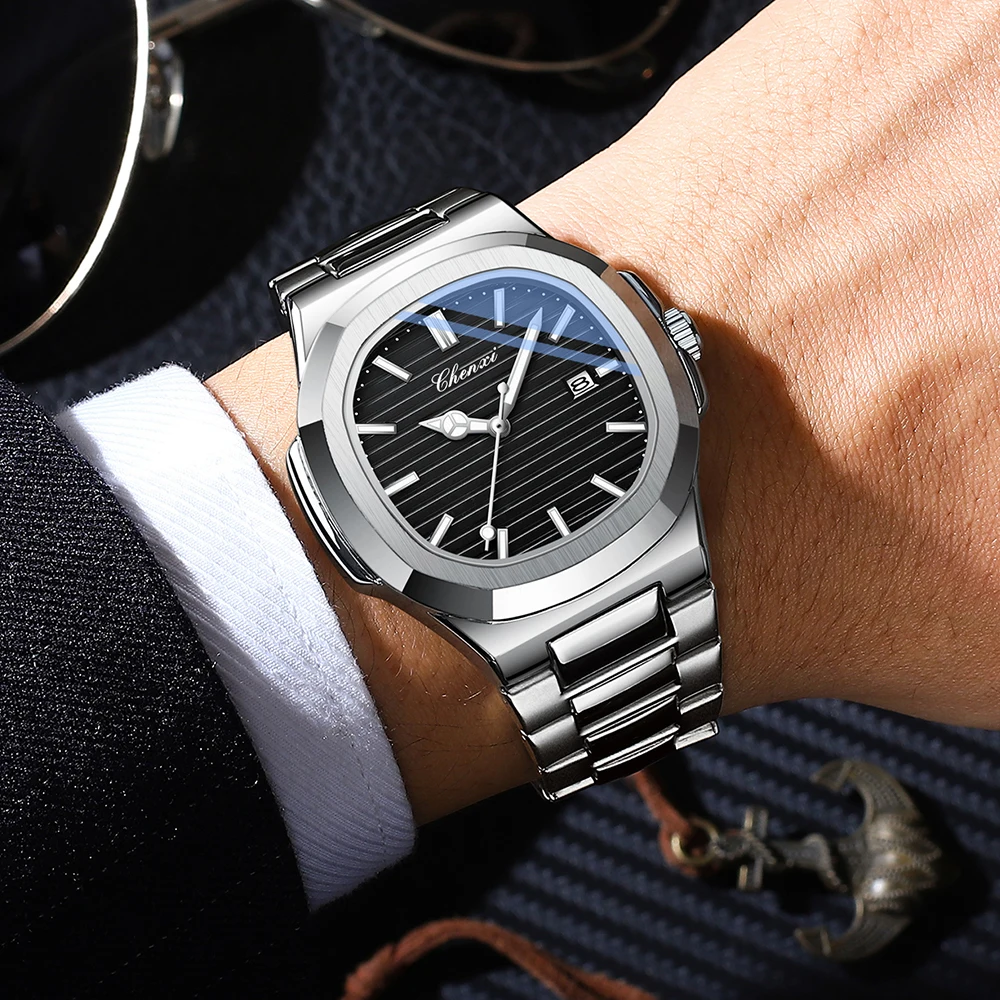 CHENXI Fashion Couples Watches Waterproof Silver Quartz Lover Wristwatches Set Calendar Luminous Couple Watch for Men Women