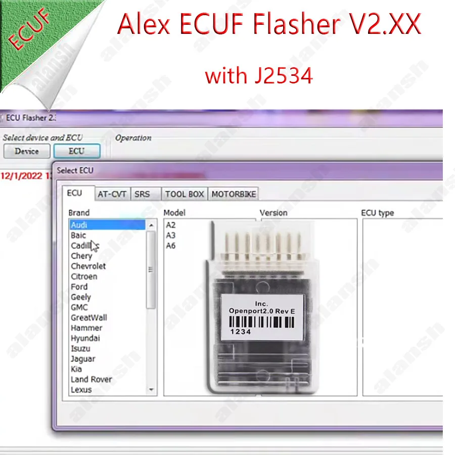 

Alex ECUF Flasher ECU Flasher Программатор ECU без USB-ключа с адаптером J2534 Openport 2.0