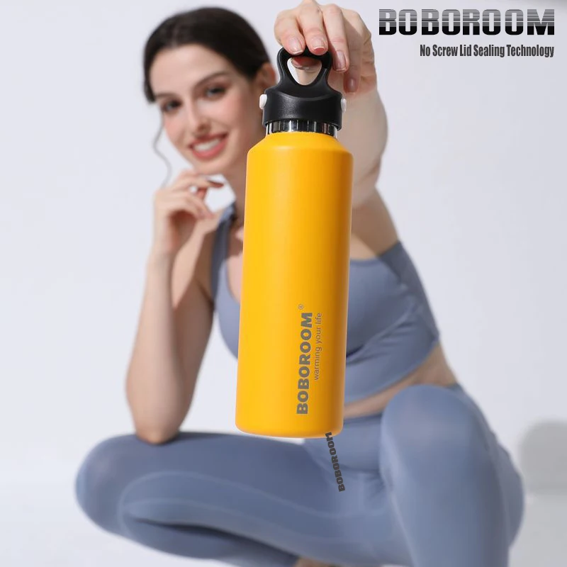 

Water Bottle 316 Stainless Steel Thermos Bottle No Screw Lid Portable Vacuum Flask 600ml One-handed Push Open Car Sport Bottle