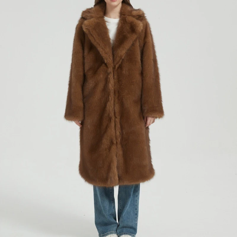 

2025 Autumn/Winter Artificial Fur Coat Long Fur Coat Big Collar Plush Fox Fur