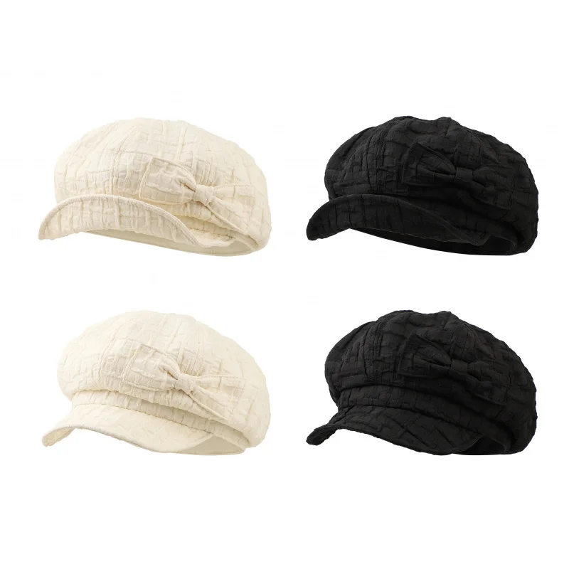 Korean 2026 New Pleated Texture Newsboy Cap Women Autumn Spring Sweet Bowknot Cap, Trendy Newsboy Hat