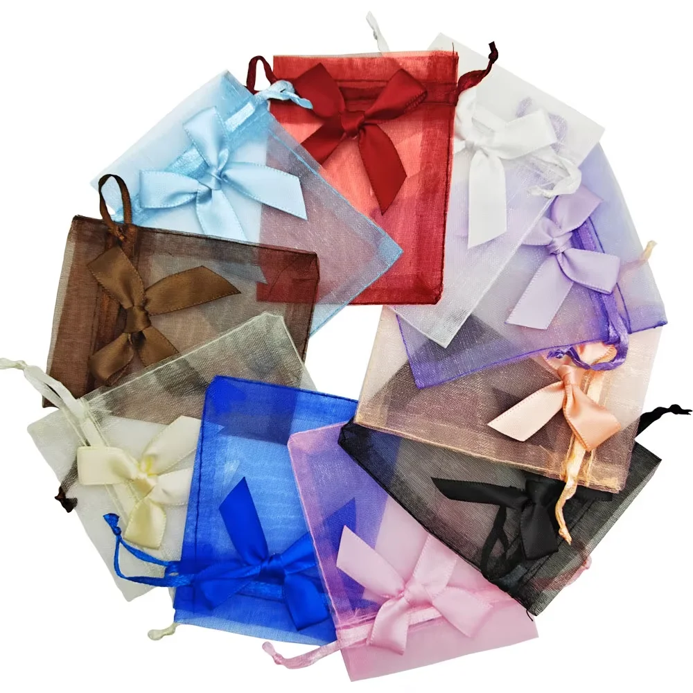 

10/20/50pcs Bowknot Organza Gift Bag 7x9 9x12 10x15 Jewelry Bags Wedding Party Jewelry Candy Drawstring Packaging Pouch Gift Bag