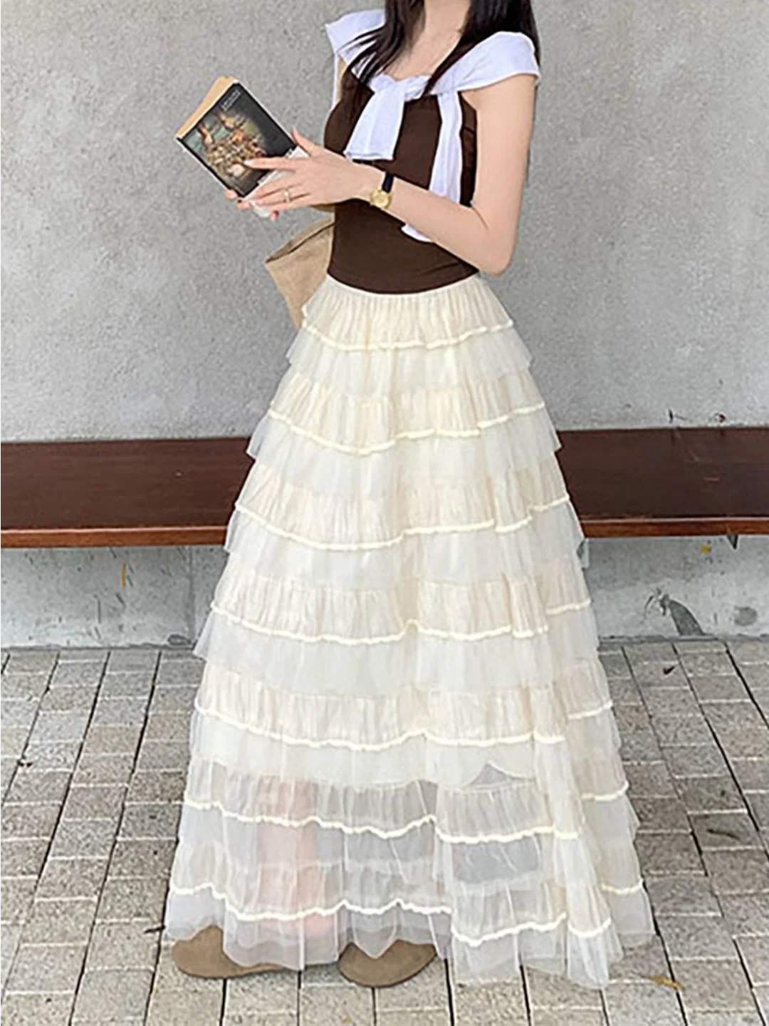 Elegant High Waist Long Ballet Skirt Women's Spring Autumn Fairy Moonlight Gown Tulle Skirt Cake Style Half-length Skirt