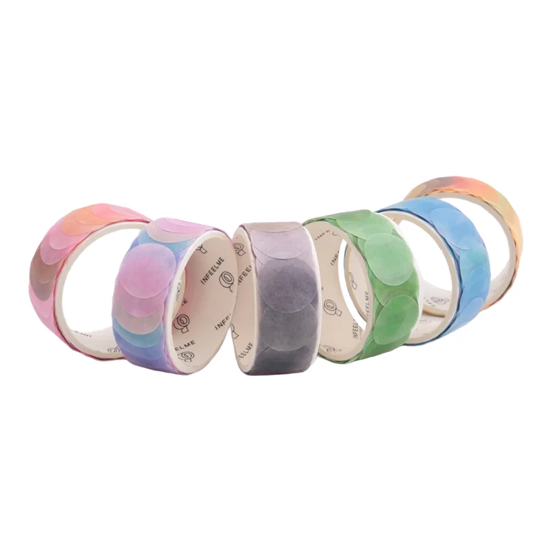 AED5-6 Roll Morandi Dots Washi Tape Dot Stickers Circle Dot Labels For DIY Decorative Diary Planner Scrapbooking Photo Ablums