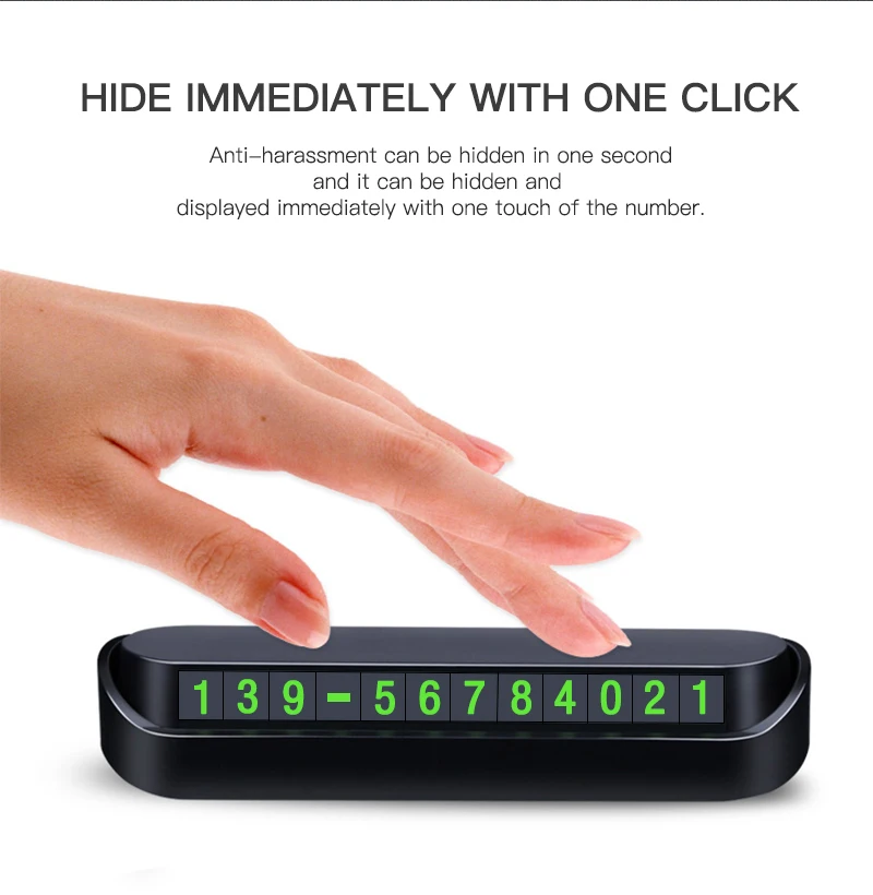 

Magnetic Car Parking Sign with 1-Second Hide Luminous Phone Number Plate Heat-Resistant ABS 3M Adhesive Dashboard Display