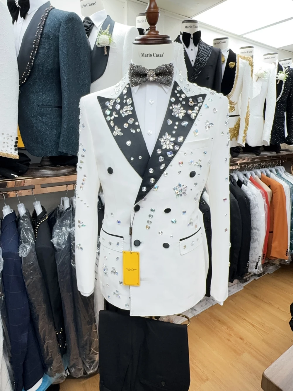 Strass brilhantes smoking masculino 2 peças blazer calças festa de aniversário de casamento baile personalizado duplo breasted terno conjunto para homem