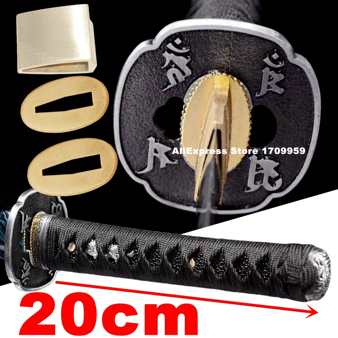 20cm Wakizashi Tsuka Handle Japanese Sword Katana Alloy Guard Fittings Set Tsuba+Menuki+Fuchi+Kashira+Habaki+Seppa