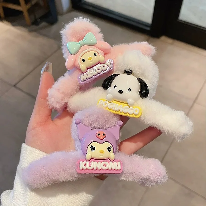 Hello Kitty Sweet Girl Double-sided Plush Scratch Clip Cartoon Cute Shark Clip High-value Hair Clips Hair Accessorie Christmas