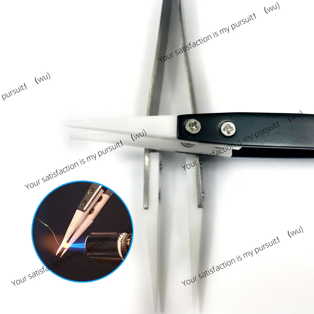 Precision Ceramic Tips Tweezers Anti-static Straight Aimed Tweezers Stainless Steel Handle High Temperature for Pinching Coils