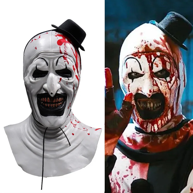 Terrifier Art The Clown Mask scary Latex mask the bloody Killer Joker Mask Horror Halloween Cosplay Costume Props for Adults