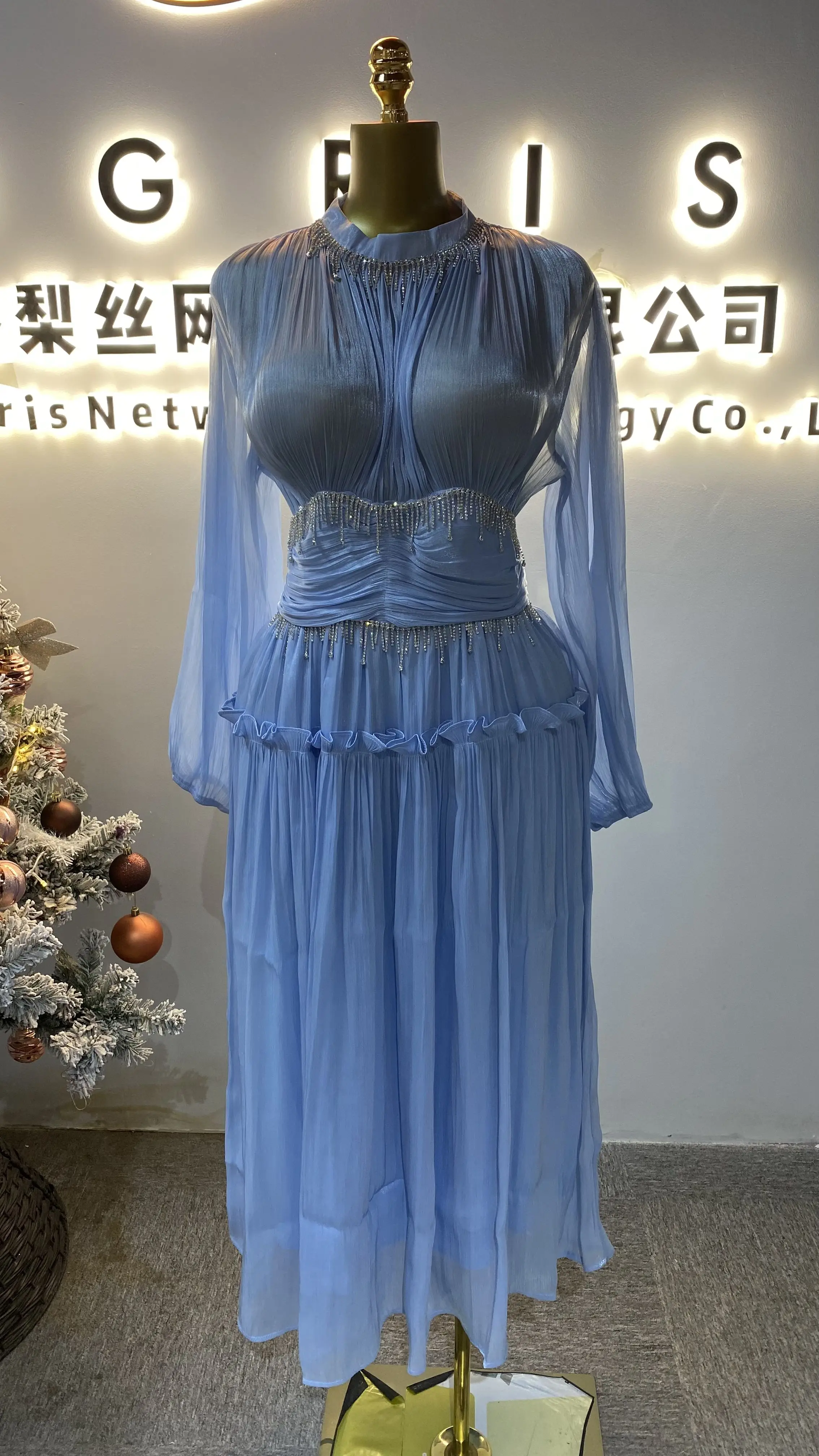 

Roman-style belted coat, casual women's dress with diamond tassel lace.-GZXX041