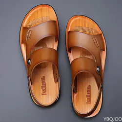 Sandalias de cuero para hombre, zapatos planos antideslizantes, suaves e informales, para vacaciones al aire libre y playa, novedad de verano, 2022