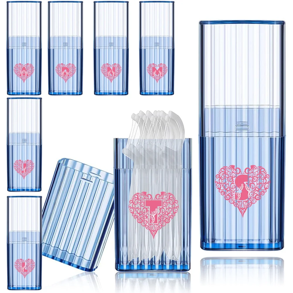 

Dental Floss Box Transparent Container For Band Aid Toothpick Cotton Swab Organizer Box Durable For Travel Love Letter Pattern