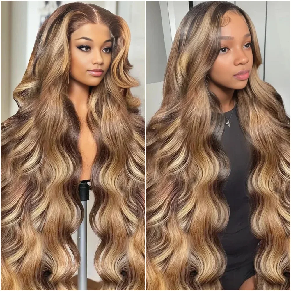

13X6 Highlight Human Hair Body Wave Ombre Honey Blonde 13X4 HD Lace Frontal Wig 30 40 Inch Human Hair Lace Frontal Wig For Women