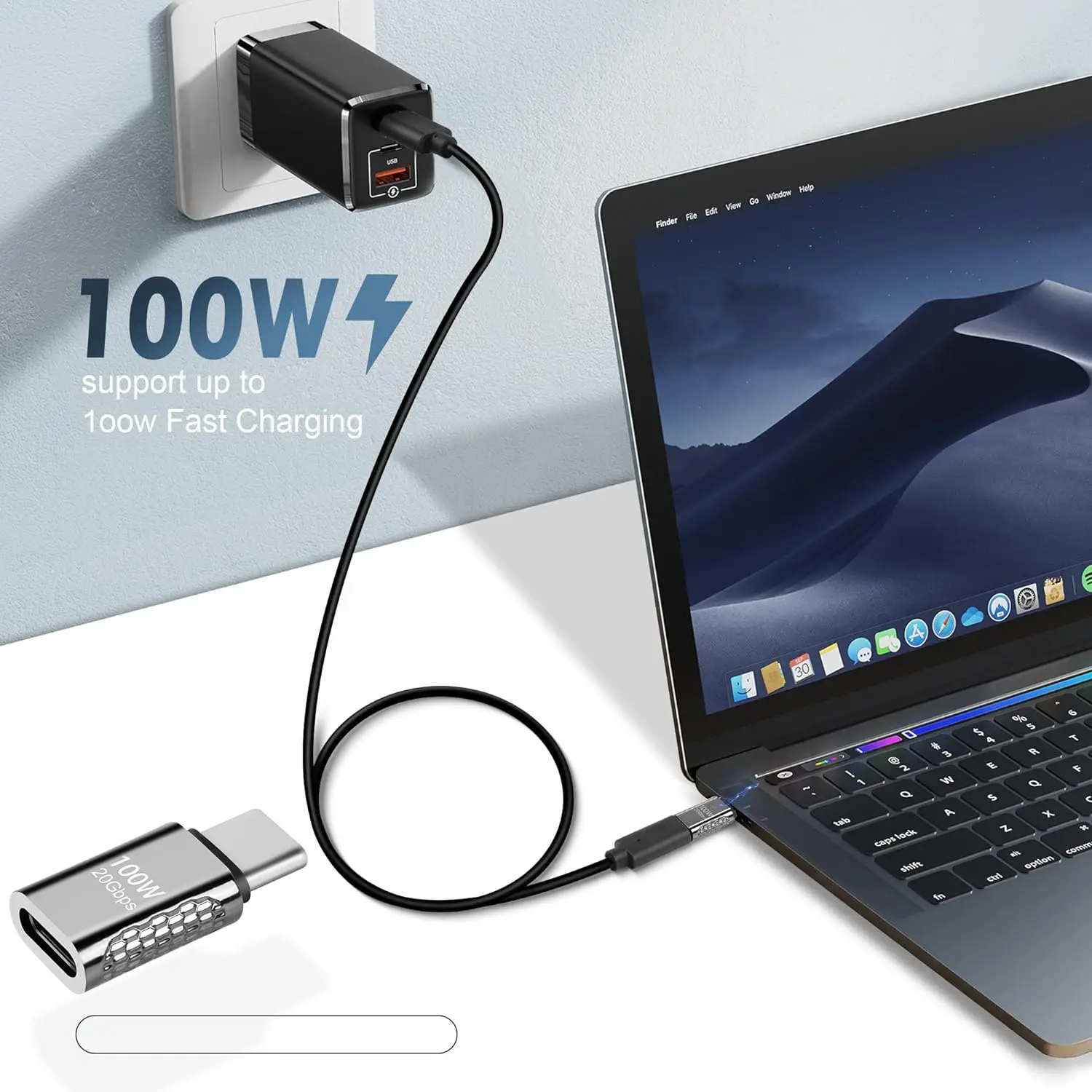 USB C Adapter, 100W USB C Male to Female Extender Connector, USB Type C 20Gbps Support 8K &60Hz Video Connector (Straight M/F)