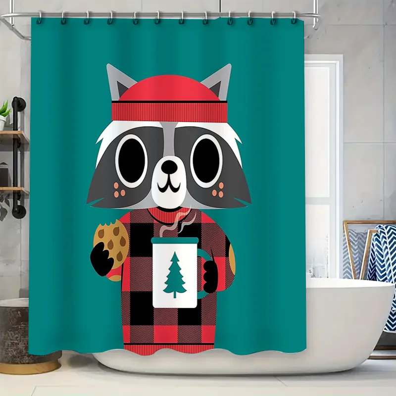 

Милый енот, лесные животные, занавеска для душа, лесной декор для ванной комнаты, деревенская природа, тематические моющиеся тканевые занавески, наборы