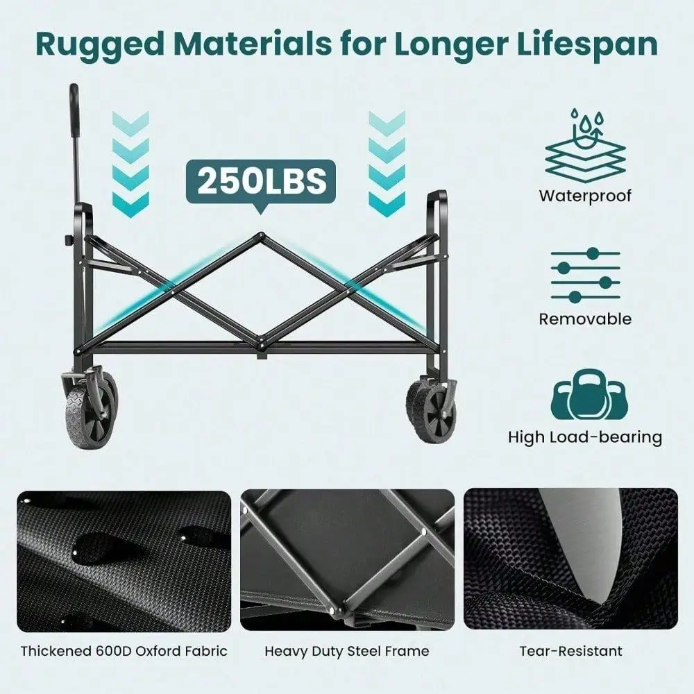 

Collapsible Foldable Wagon Cart With AllTerrain Wheels, Heavy Duty Utility Cart For Camping, Beach, RV, Picnic Outdoor Use Blac