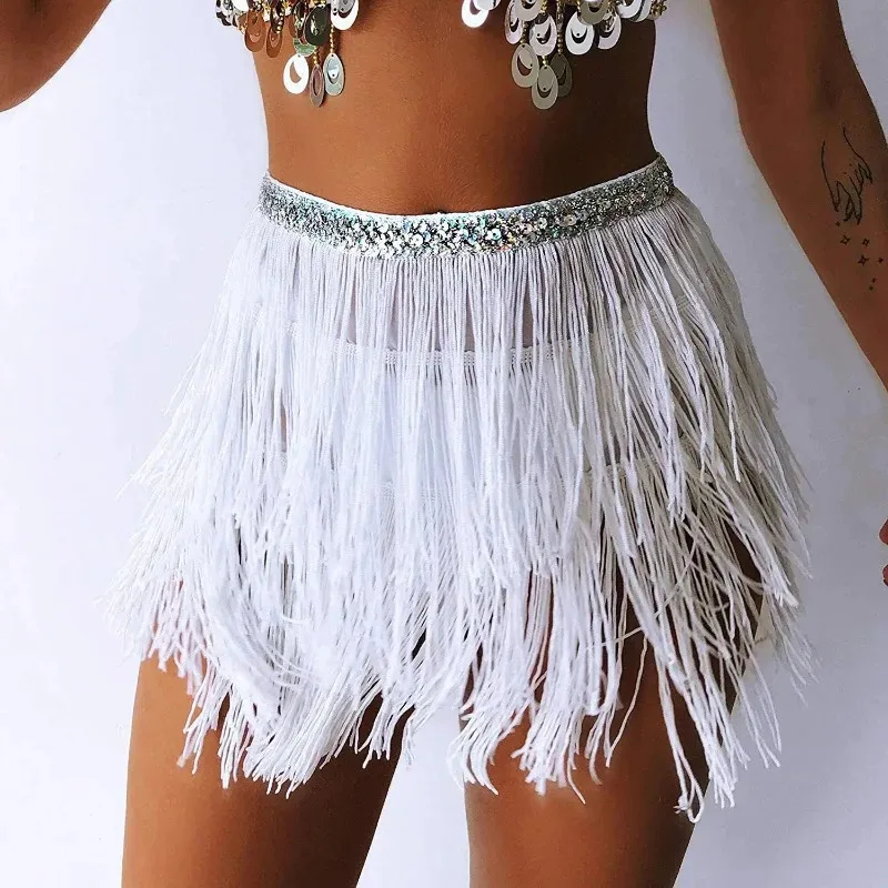 Sexy Women Sequin Tassel Tutu Rave Fringe Belly Dance Hip Scarf Wrap Mini Skirt Club Party Clothing Stage Show