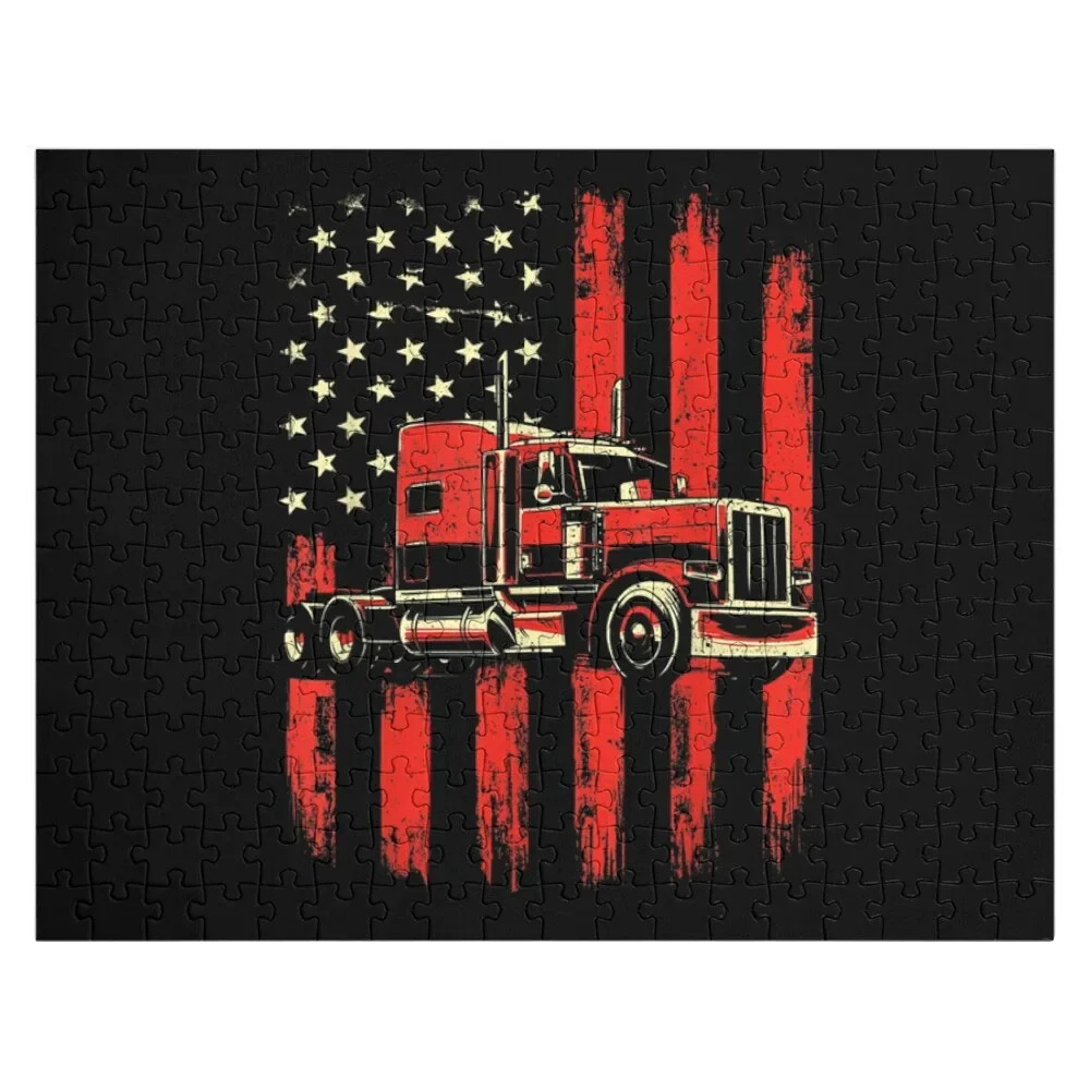 Flag American Trucker - Semi Truck Driver Trucking Big Rig Jigsaw Puzzle Personalized Toys Custom Kids Toy Jigsaw Custom Puzzle