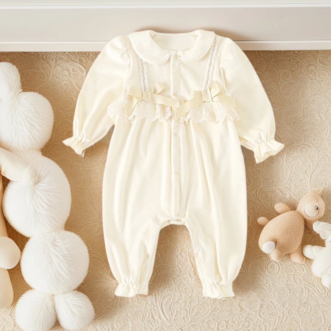 

Long Sleeve Winter Baby Girls Jumpsuits Cute Lace Thickened Warm Infants Clothing